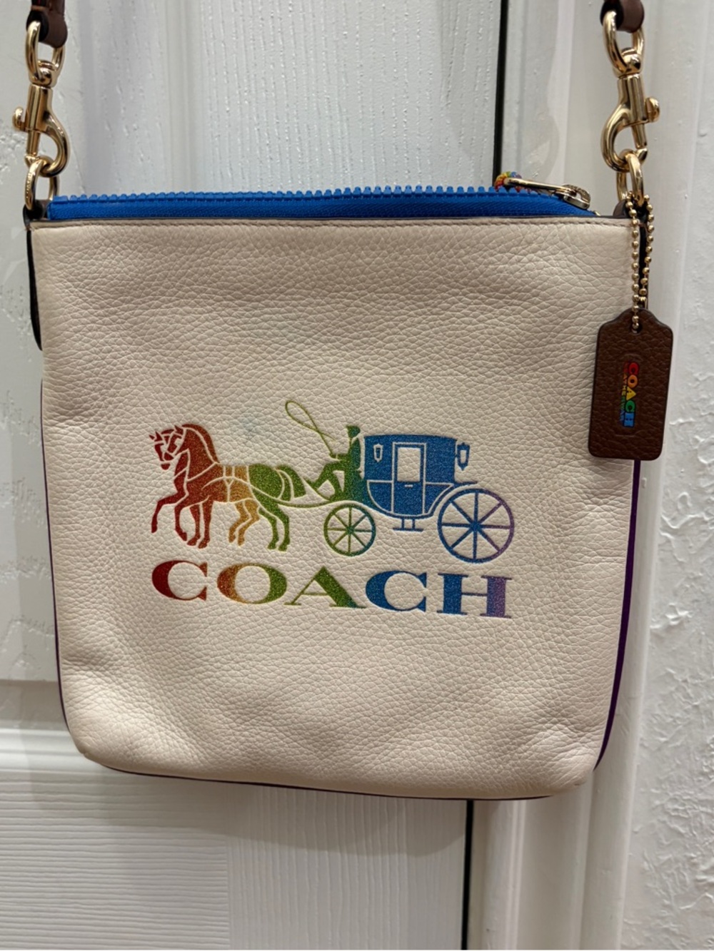 COACH Pride Cream Crossbody with Rainbow Horse & Carriage Logo - Picture 2 of 14